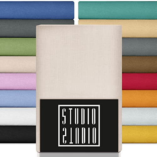 STUDIO Premium Spannbettlaken 140x200cm, 140x220cm, 160x200cm & 160x220cm – Jersey-Spannbetttuch aus 97 % Baumwolle & 3 % Elastan – Schnee – Öko-Tex Zertifiziert, bügelfrei – für Matratzen 15–35cm