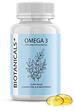 Biotanicals - Omega 3 Kapseln vegan (120 Stück) aus Algen, Softgelkapseln - CO2 neutral & kompostierbar, pflanzlich, DHA zu EPA in 2:1 Verhältnis - Omega 3 Fettsäuren aus Algenöl