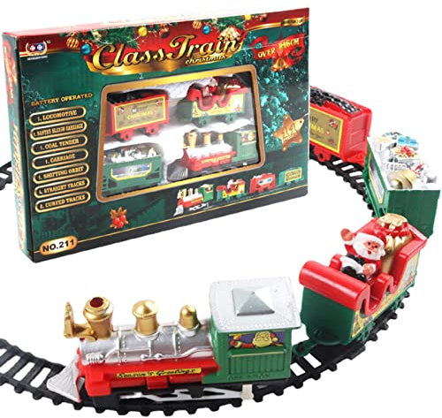 Christmas Train Set for Under The Tree - Christmas Railway Train Set with Railway Track & 4 Cars, Locomotive Engine Toys for 3+ Ages