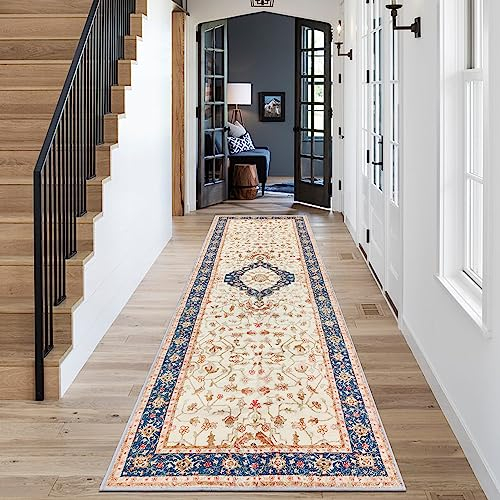 RUGxDJ Persischer Läufer für Flur, 7,6 x 25,4 cm, waschbar, Küchenläufer, Boho, Eingangsbereich, Flur, 3 m, rutschfest, iranischer Teppich, weich, niedriger Flor, für Badezimmer, Wohnzimmer, Veranda,