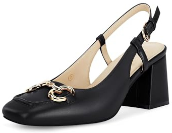 Coutgo Women's Slingback Chunky Block Heels Pumps Square Toe Metal Buckle Party Dress Work Shoes, Black, Size 8