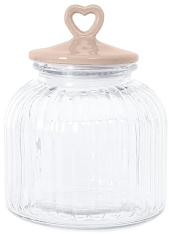 Barattolo Contenitore in Vetro con Tappo a Cuore Certificato per Alimenti, Barattoli Contenitori con Coperchio Organizer Cucina Caffè Sale Biscotti Pasta Caramelle (Rotondo Tortora 2900 ML)