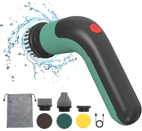 MIXC Elektrische Reinigungsbürste Haushalt mit 2 Modi und 5 Bürstenkopfe Electric Spin Scrubber Schnurlos für Tiefe reinigen von Fliesen,Küche,Bad,Waschbecken,Grille,Reifen,Garten