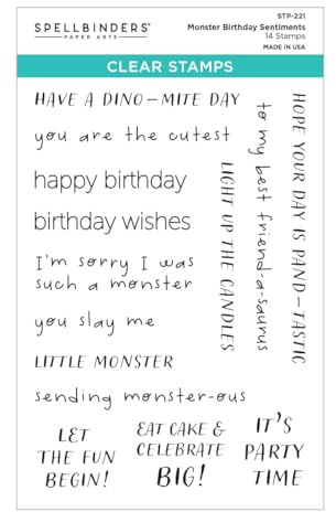 Spellbinders STP-221 Monster Birthday Sentiments Clear Stamp Set from The Monster Birthday Collection