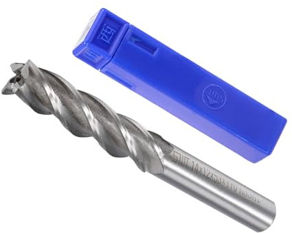 CoCud 4-Flute Spiral End Mill Bits, 14mm Diameter 53mm Length, High Speed Steel Straight Milling Cutter with Storage Case- (Applications: for Plywood Hardwood Plastic),