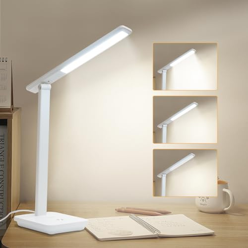 LQWELL® LED-Skrivbordslampa Avtagbar Studielampa, 3 Ljusstyrkanivåer Dimbar Bordslampa För Hemmakontor, 0° Till 180° Rotation, 6500K (Vit)