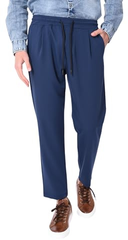 Ciabalù Pantalaccio Uomo Estivo Made in Italy Pantaloni Eleganti con Elastico in Vita e Pence alla Caviglia (IT, Testo, M, Regular, Regular, Blu)
