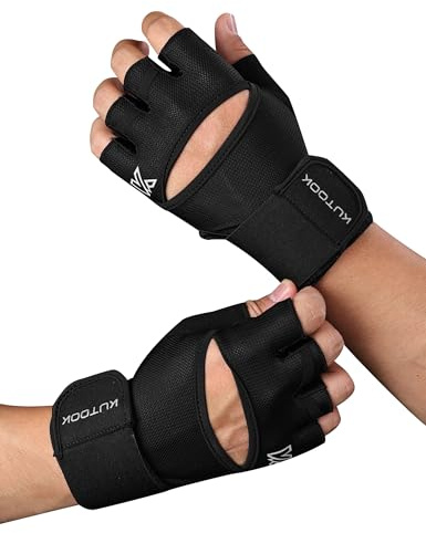 KUTOOK Guantes Gimnasio Gym Mujer Hombre Fitness Entrenamiento Deportivos Fuerza Dedo Corto Sin Dedos Amortiguador con Acolchado en Palma para Crossfit Culturismo Negro S