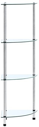 LAPOOH Regal mit 4 Ablagen Transparent 30x30x100 cm Hartglas, Regal kidzimmer, Bookshelf, Leiterregal, Standregal, Wandregal, Aktenregal, DVD Regal