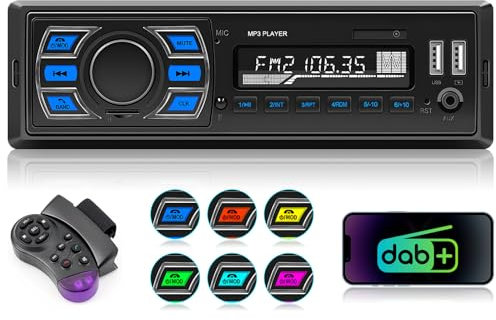 DAB/DAB+ Car Stereo 1 Din Car Radio Single Din Stereo Bluetooth 5.0 FM Radio Hands-Free Call Music USB/AUX/TF Steering wheel control EQ Dual USB