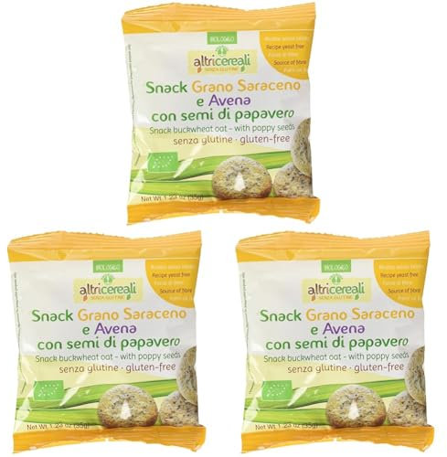 Probios Snack Saraceno e Avena, con Semi di Papavero - 35 gr, Senza glutine (Confezione da 3)