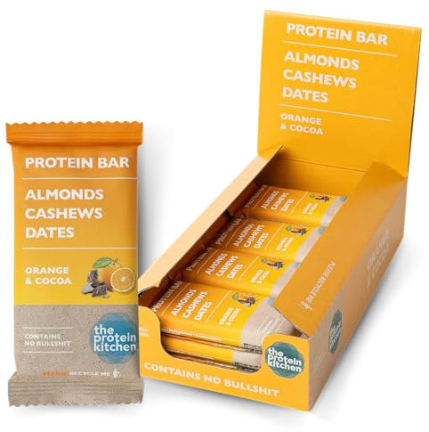 The Protein Kitchen 100% Natural Protein Bars (12 x 50g) - No Added Sugar, Nutritional Protein Bars - Orange & Cocoa - Plant-based, Snack Bars