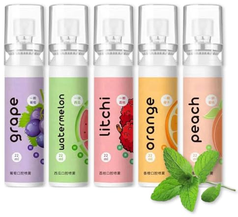 5PCS Fruit Oral Breath Spray, Mouth Breath Freshener, Natural Fresh Breath Freshener Spray, Portable Mint Dry Mouth Spray Effective Refreshing Bad Breath Treatment Oral Odor Care Mist Sprays for Adult