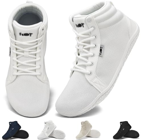 Wizshoe Chaussures Femme Homme Baskets Minimaliste Trail Pieds Nus Barefoot Hautes Décontractées Running Sneakers Trekking Marche Unisexe Large Orteil Respirant Poids Léger Blanc 40EU