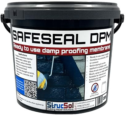 Strucsol Liquid Damp Proof Membrane (5 Litre) - Damp Proofing Paint for Internal Walls and Floors. Waterproof Paint (Black)