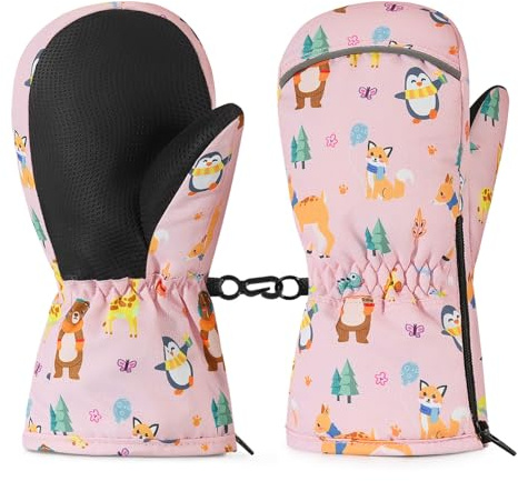 MoKo Handschuhe Kinder, Winterhandschuhe & Fäustlinge - Winddicht und Wasserdicht, Skihandschuhe Kinder für Outdoor Sports Snowboard für Jungen Mädchen von 2-3 Jahren, XS, Rosa
