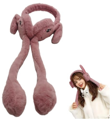 Oyiclyea Cartoon Rabbit Ear Earmuffs, Bunny Ear Warmers, Cute Rabbit Earmuffs, Cute, Warm, and Fluffy Faux Fur Ears Warmers, Moving Ears, Creative Winter Present for Girls