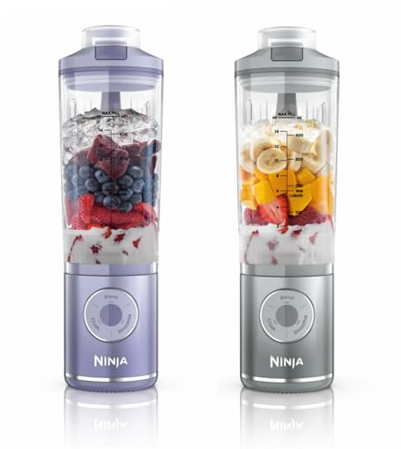 Ninja Blast Max, Duo Pack Blender portable, 2x Capacité de 570 ml, Rechargeable, 3 modes: crush, smoothie & manual, Facile à transporter, Lavable au lave-vaisselle, 1x Lavender + 1x Argent BC251EULS