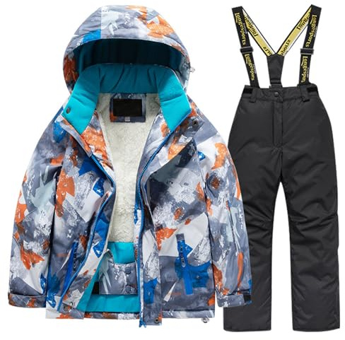Genérico Conjunto de Esquí Infantil con Chaqueta y Pantalón Térmico Impermeable para Actividades Invernales de Nieve y Montaña (Grey, 10-12 Years)