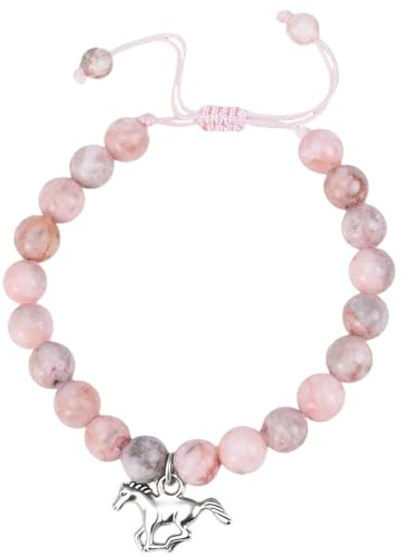 ChAusa Elegant design damarmband, rosa natursten hästformad berlockarmband, hästgåva för flickor, barnbarn, dotter, barnbarn som älskade hästar