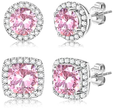 Dochais 2 Pares Pendientes Plata de ley 925 para Hombre Mujer Pendientes Diamante Zirconia Brillante Redondos Cuadrados Oro 14K Pendiente Hipoalergénicos Grandes para Hombres Mujeres Unisex Plata/Oro