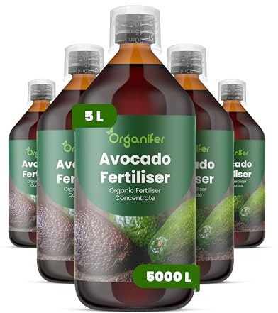 Flytande gödsel för avokadoträd 5x1L – Organisk flytande gödsel för kraftiga träd & friska blad – Främjar rötter & vitalitet – Organifer