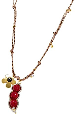 Xinsheinelry Collier de haricots ovales, bijoux en acrylique et en alliage avec zircone, réglable pour pulls, collier de perles en acrylique