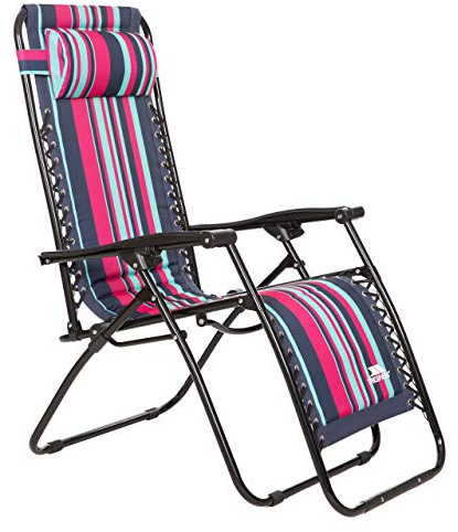 Trespass Padded Reclining Sun Lounger Summer Pool Patio Outdoors Garden Chair Zero Gravity Sunlounger Removable Headrest 113x64x98cm Glentilt