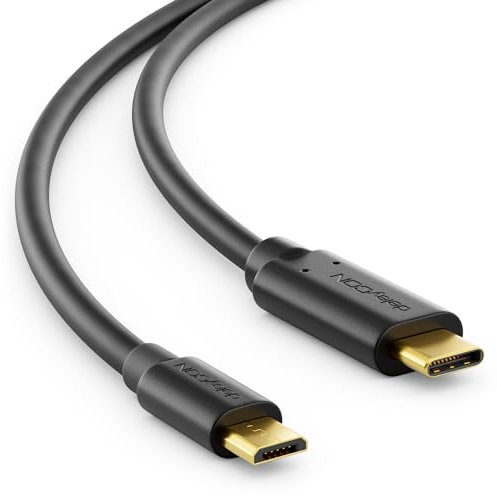 deleyCON 0,5m USB-C auf Micro-USB Ladekabel & Datenkabel - Kompatibel für Handy, Smartphone, Tablet mit Micro-USB-Buchse Oder Ladeadapter, Notebook mit USB-C - Schwarz