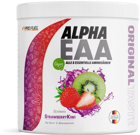 Alpha EAA Pulver 462g STRAWBERRY KIWI - unglaublich leckeres EAA Drink Pulver - alle 8 essentielle Aminosäuren, vegan EAAs Aminosäuren - Amino-Drink - optimale Wertigkeit - 33 Portionen - 100% vegan