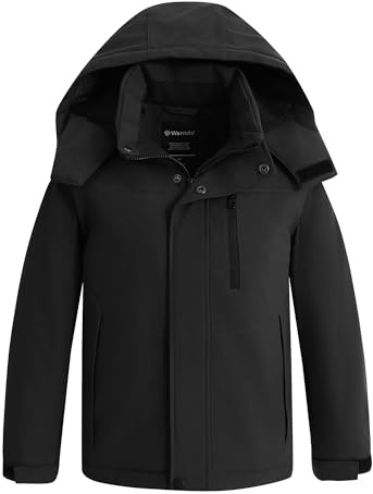 wantdo Boys Snow Ski Jacket Winter Coats Warm Ski Jacket Waterproof Rain Coat Snowboard Jacket Kids Black Size 14-16