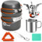 Odoland Camping Cookware Mess Kit, Camping Pot and Pan Set with Mini Backpacking Stove, Stainless Steel Cup, Spork and Tank Bracket, Cooking Gear for Outdoor, Hiking, Picnic, Campfire Orange
