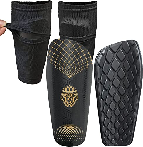 DOBESTS Schienbeinschoner Kinder Fußball, Schienbeinschoner Fussball mit Anti-Rutsch Ärmel für Kinder und Herren, Fußball Shin Guards mit Optimierter Einstecktasche für Jugend Erwachsene (Schwarz, L)