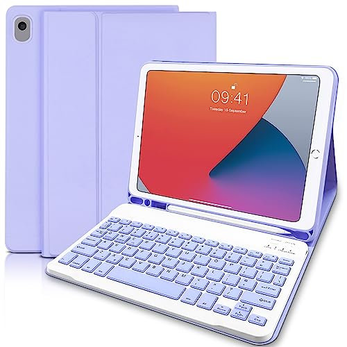 for iPad Case with Keyboard 10.2, Keyboard case for iPad 9th Generation, Detachable Wireless Keyboard (UK Layout) for iPad 9th Generation/8th Gen/7th/Air 3/ Pro 10.5, Purple