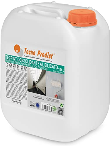 Tecno Prodist TECPINT CONSOLIDATO AL SILICATO (10 Litro) Fissatore per superfici edili, primer speciale per pitture a calce o ai silicati, compatta pietra, mattone evitandone la disgregazione