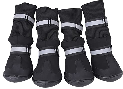 QANYEGN 4 Stück Hundeschuhe, Pfotenschutz für Hunde, wasserdichte Socken, rutschfeste Schutzstiefel, Mittlere Und Große Hunde für Outdoor Aktivitäten, XL Schwarz
