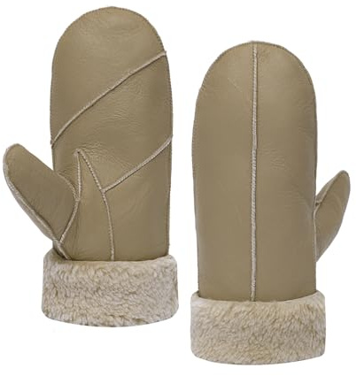 MGGMOKAY Dam lammskinn shearling vantar varma vinter läderhandskar, Beige, L