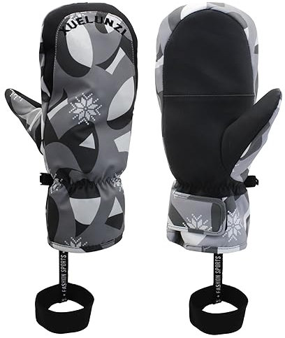 Andiker Ski Handschuhe für Frauen, wasserdichte Ski Handschuhe, Frauen mit eingebauten fünf Fingern Winddichte Snowboard Fäustling für Outdoor Sport (Grau)