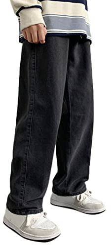 ORANDESIGNE Jeans Larghi Uomo Baggy Y2K Hip Hop Pantaloni Ragazzo Lunghi Harajuku Tendenza Gamba Dritta Moda Trousers Vintage Casual Pantalone Denim Uomo Streetwear A Nero, M
