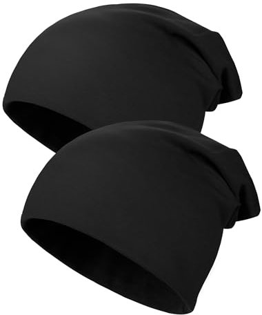 Kiiwah 2 Stück Kinder Slouch Beanie Mütze, Weiche Wintermützen für Jungen Mädchen, Warme Kindermützen Doppellagige Baby Strickmütze für Kinder Frühling, Herbst, Winter-2 Schwarz