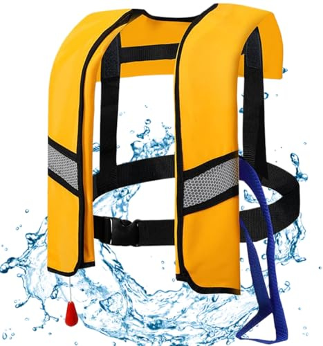 Chaquetas Life Inflación automática 150N Nylon Hebilla ajustable Vest de natación con tiras reflectantes y silbato Tubo adicional Agua portátil Vida salvavidas para adultos, niños, sin cilindros