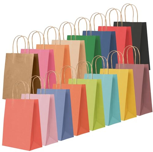 NADSSJL 24 Pcs Party Bags, 15 Different Color Paper Bag, Gift and Sweet Bags with Handles, Paper Party Bags for Kids Party, Celebrations, Baby Shower, Birthday, Halloween, Christmas -15 x 8 x 21 cm