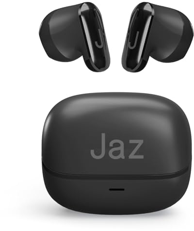 JAZ Orion - Écouteurs stéréo sans Fil Semi-Intra-Auriculaires, compacts, avec étui de Chargement, Microphone intégré, Commandes tactiles, pour Smartphone, Tablette, Laptop, autonomie 20 Heures, Noir