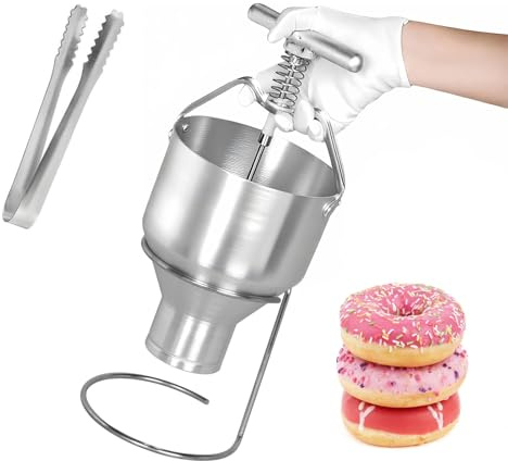 5L Manual Donut Depositor, Commercial Doughnut Hopper Maker with Stand, 6 Gear Adjustable Width, Stainless Steel Mini Donut Dropper Plunger Dough Batter Dispenser for Home, Stall