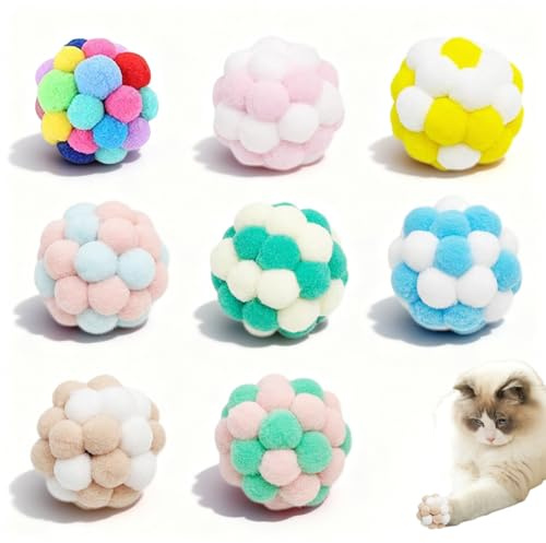 dancepandas 8 st kattleksaker bollar, färgglad kattboll med klockor 4,8 cm mjuka pompoms bollar katter interaktiv bollleksak, för inomhus katter kattunge spelar tuggning och klösande