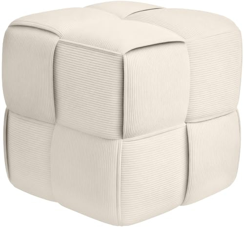 CLP Sitzhocker Cord Forinta, modernes quadratisches Design, bequemer Hocker, Fußhocker, Sitzwürfel für Wohnzimmer & Schlafzimmer, Farbe:Creme