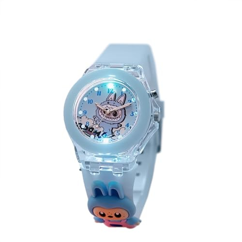 LuminaLux Montre à quartz analogique pour filles et garçons, bracelet en silicone coloré pour filles et garçons, cadeau pour enfants de 3 à 10 ans, étincelant, 3D, lumière LED clignotante, labubu