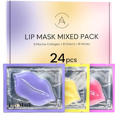 AURAE Set Maschere Labbra (24 pezzi) - Collagene Marino, Ciliegia e Miele - Maschera Labbra Idratante, Antirughe e Anti-età per Donne - Cura della Pelle per San Valentino - Lip Masque