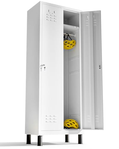 TwinThink Metal Locker Cabinet - 2 Door Lockable Storage Locker (White)