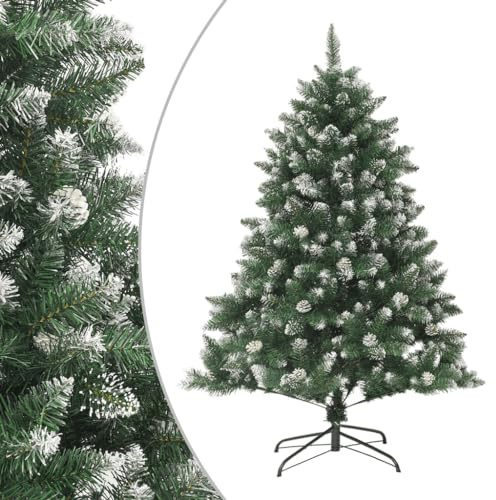 mzdioop Konstgjord julgran med stativ, 150 cm, PVC-gran med vikdesign, 720 grenar och 24 kottar, snöade för vardagsrum, kontor och utomhusdekoration, verklighetstrogna barr